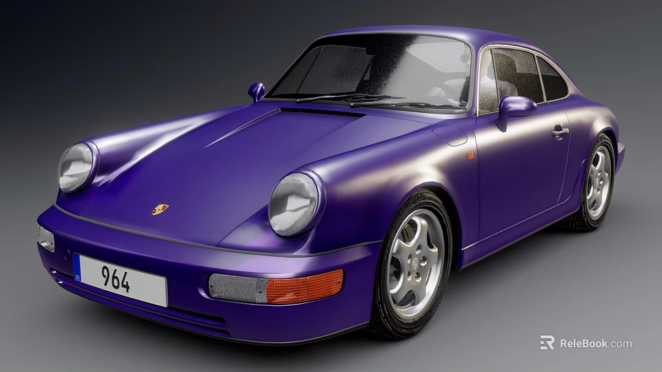 Purple Porsche 964 Classic Sports Car With Vintage Headlights And Alloy Wheels 3d model 