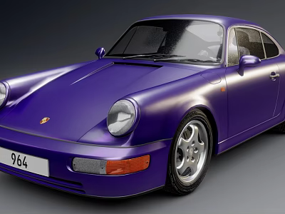 Purple Porsche 964 Classic Sports Car With Vintage Headlights And Alloy Wheels 3d model