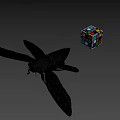 Detailed Cicada With Transparent Wings And Colorful Rubik's Cube On Gray Background