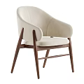 Light Beige Upholstered Accent Chair with Curved Backrest Armrests and Wooden Legs in Modern Style