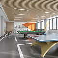 Book Art Room Interior With Ping Pong Table Billiard Table And Orange Wall 3d model