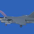 Gray Fighter Jet With Open Canopy Pilot Seat Landing Gear Down Against Blue Background