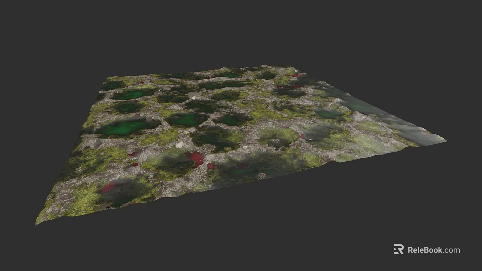 Micro Terrain Landscape With Green Vegetation Water Ponds And Undulating Landforms 3d model