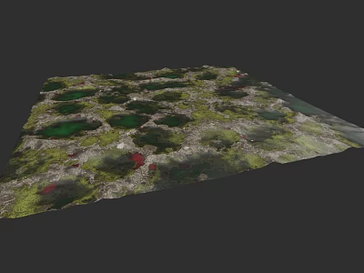 Micro Terrain Landscape With Green Vegetation Water Ponds And Undulating Landforms 3d model