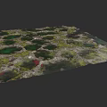 Micro Terrain Landscape With Green Vegetation Water Ponds And Undulating Landforms 3d model