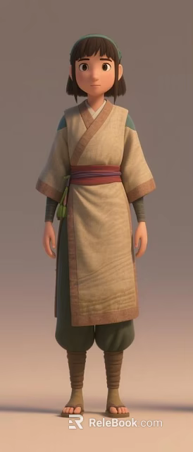 Game and Movie Character in Traditional Robe With Red Purple Sash and Brown Cuffs 3d model 