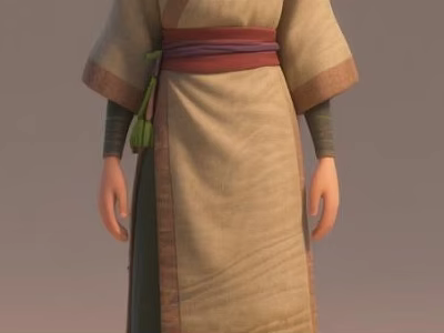 Game and Movie Character in Traditional Robe With Red Purple Sash and Brown Cuffs 3d model