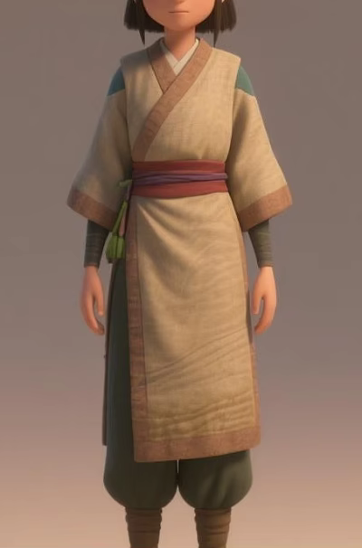 Game and Movie Character in Traditional Robe With Red Purple Sash and Brown Cuffs 3d model