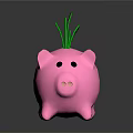 Decorative Ornament Set Featuring Cute Pink Piggy Bank With Green Banknotes
