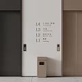 Modern Elevator Lobby With Three Doors Floor Indicators And Trash Bin 3d model