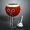 Stylish Red Drum Shaped Household Container With Silver Stand And Perforated Ladle