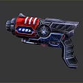 Futuristic Sci Fi Weapon Red Blue Silver Mechanical Design With Glowing Accents And Ergonomic Grip