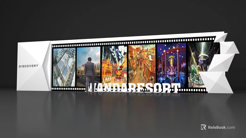 Mandarin Resort Exhibition Wall Displaying Various Scenic And Architectural 3d model 