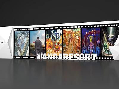 Mandarin Resort Exhibition Wall Displaying Various Scenic And Architectural 3d model