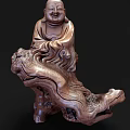 Wooden Buddha Sculpture Carving With Intricate Details And Natural Wooden Base