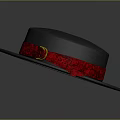 Stylish Gray Fashion Hat With Red Ribbon And Gold Buckle Detail