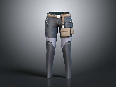 Gray Cargo Pants With Belt Side Pockets And Stylish Panelled Design 3d model
