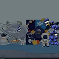 Space Theme Photo Spot With Astronaut Rocket Planets Balloons And Clouds 3d model