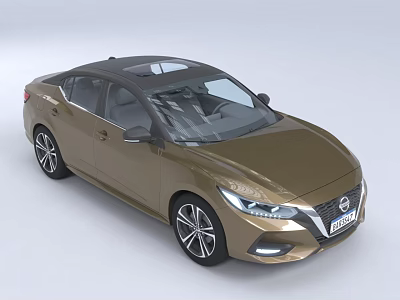 Golden Nissan Sedan With Panoramic Sunroof And Modern Alloy Wheels Design 3d model