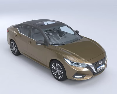 Golden Nissan Sedan With Panoramic Sunroof And Modern Alloy Wheels Design 3d model
