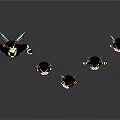 Multiple Orange Hair Fairies with Blue Wings Crowns and Green Shoes Arranged in a Line