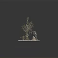Natural Wood and Stone Decorative Display With Sculpted Tree Rock and Small Ornaments