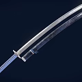 Traditional Katana Sword With Curved Silver Blade Black Sheath And Blue Cord Wrapped Handle