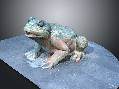 Detailed Reptile Sculpture with Green Brown Hues on Stone Slab Platform 3d model