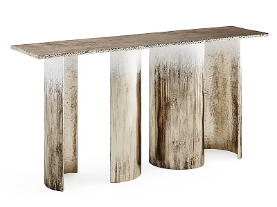 Modern Metallic Console Table With Cylindrical Textured Legs And Rectangular Top 3d model