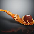 Handcrafted Wooden Smoking Pipe With Curved Stem And Carved Brown Bowl
