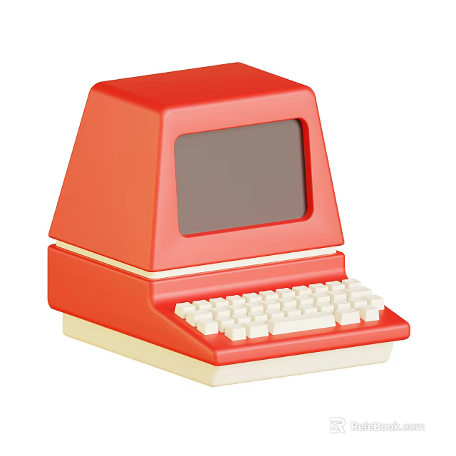Vintage Red Desktop Computer With Classic Design White Keyboard And Beige Base 3d model 
