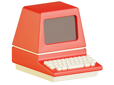 Vintage Red Desktop Computer With Classic Design White Keyboard And Beige Base 3d model