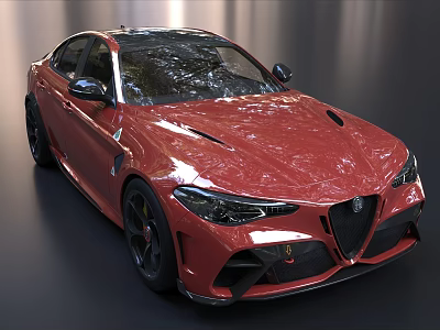 Red Alfa Romeo Sports Car With Sleek Design Shiny Exterior And Black Wheels 3d model