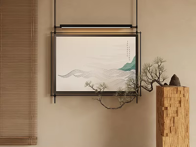 Modern Abstract Painting With Soft Mountain Lines And Hanging Interior Decor 3d model