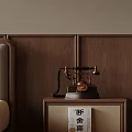 Vintage Telephone On Wooden Bedside Table With Wooden Wall Panel And Book