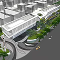 Modern Sales Office Building With Glass Facade Landscaped Gardens And Driveway