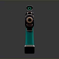Futuristic Modern Tactical Rifle With Blue Green Components And Shiny Metallic Finish