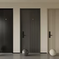 Modern Interior Design With Three Different Colored Doors And Spheres 3d model