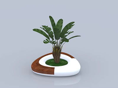 Modern Public Chair Design With Wooden White Round Base And Green Plant 3d model