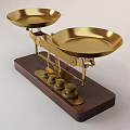 Golden Commercial Balance Scale With Wooden Base And Precision Weights