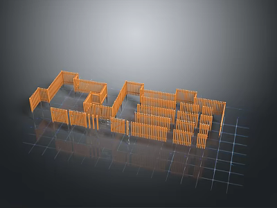 3D Landscape Model With Orange Framework Grid Layout Gray Background And Reflection 3d model