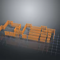 3D Landscape Model With Orange Framework Grid Layout Gray Background And Reflection 3d model