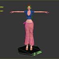 Animated Female Character In Blue Top Pink Skirt Red Headdress On Black Base Arms Outstretched
