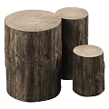 Rustic Wooden Tree Stump Side Tables With Natural Log Texture And Wood Grain Design