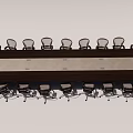 Modern Office Conference Table With Long Wooden Top And Black Mesh Rolling Chairs