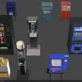 Different Food Snacks And Drinks In Vintage Colorful Vending Machines