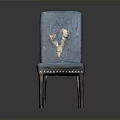 Distressed Blue Chair With Torn Fabric Upholstery And Wooden Legs Design