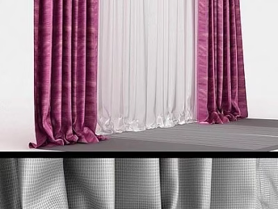 Purple Curtains With White Sheer Layers For Elegant Home Window Decor 3d model