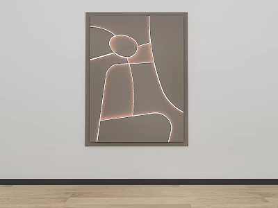 Framed Abstract Painting With Geometric Lines And Neutral Tones On Wall 3d model