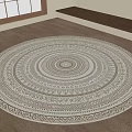Decorative Round Area Rug With Intricate Geometric Patterns Neutral Beige Brown On Wooden Floor